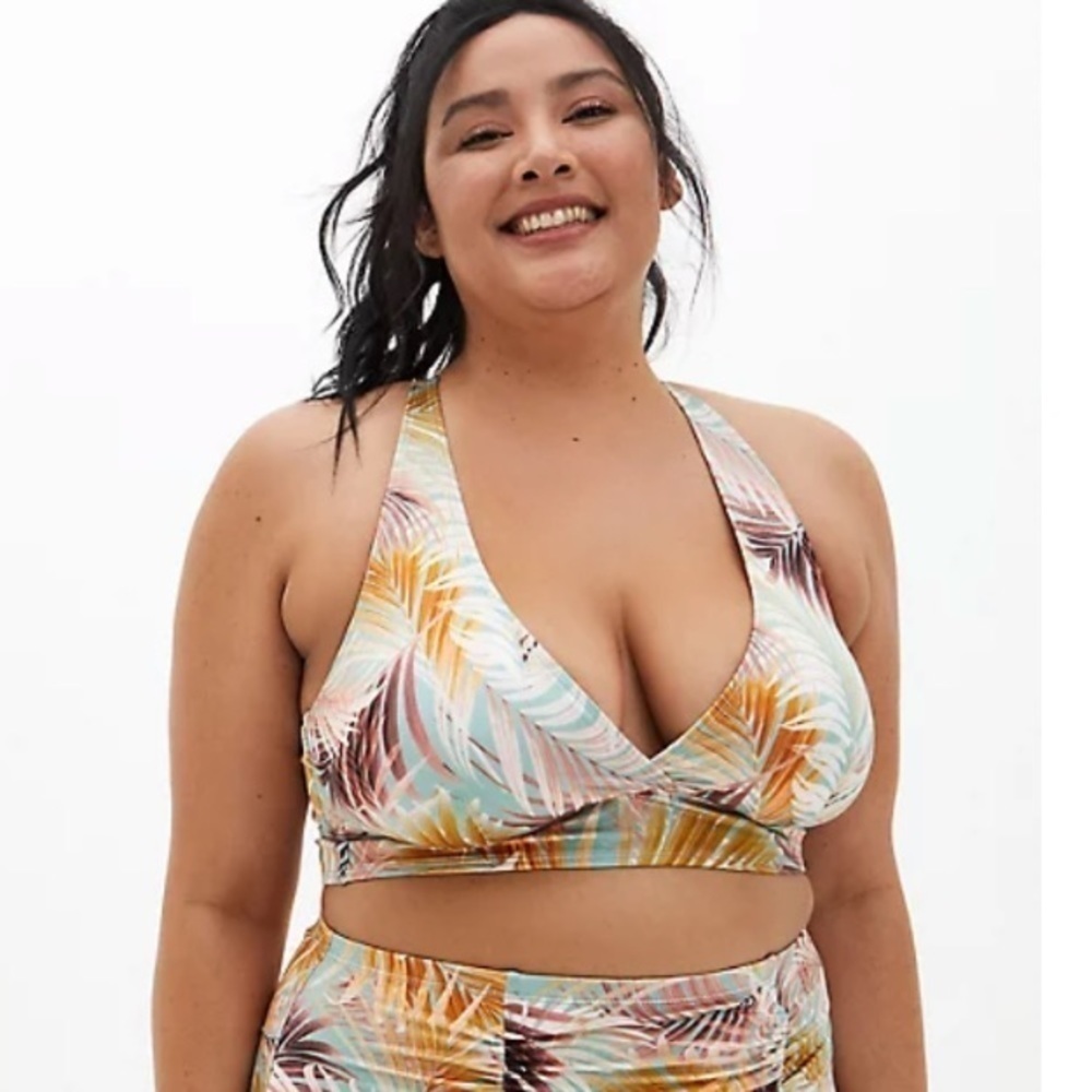 Torrid size 0 top only MULTI GREEN LEAF SHINE TRIANGLE BIKINI SWIM